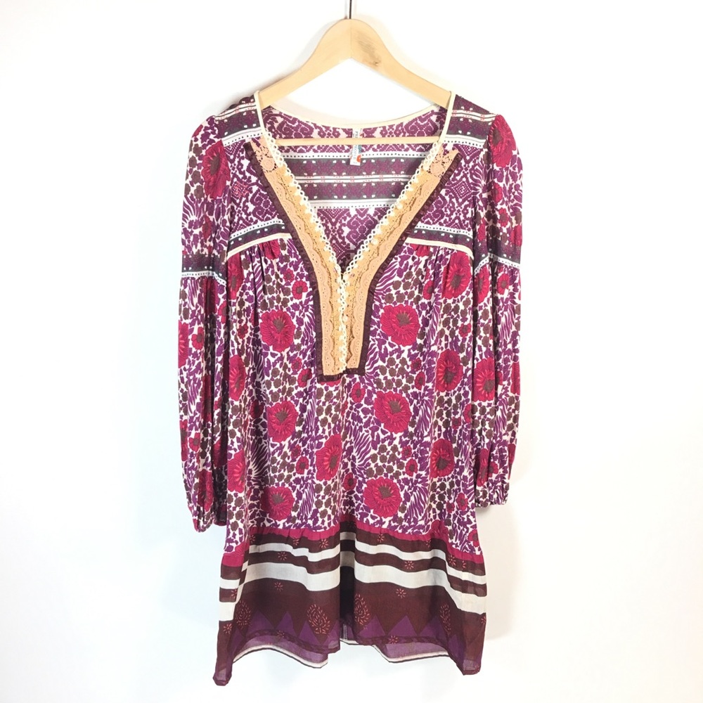 [Free People] | Boho Style Floral Pattern Tunic/ Swimsuit Cover-up